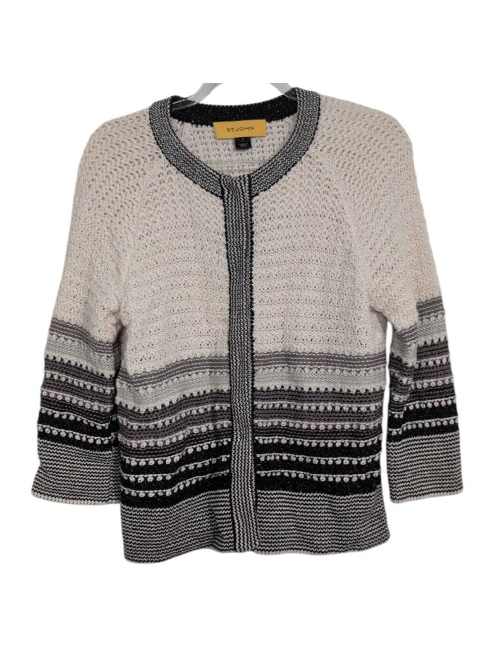 St John Stripe Knit Cardigan Womens Petite Size XS Wool Blend Metallic Old Money